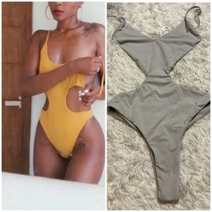 Riot Swim Light Grey Chaos Cut Out Open Back One Piece Swimsuit